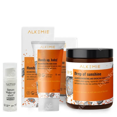 Alkmie Ready For Sun ZESTAW Masło regenerująco-brązujące do ciała 180 ml + Krem do dłoni 50 ml + Serum z potrójną witaminą C 5 ml