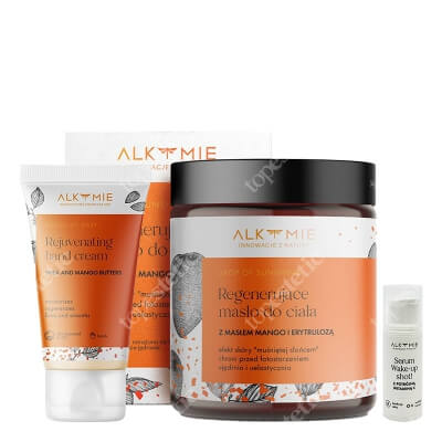 Alkmie Ready For Sun ZESTAW Masło regenerująco-brązujące do ciała 180 ml + Krem do dłoni 50 ml + Serum z potrójną witaminą C 5 ml