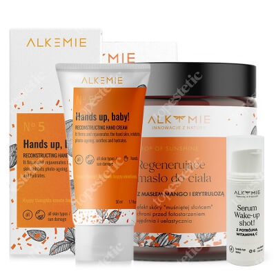 Alkmie Ready For Sun ZESTAW Masło regenerująco-brązujące do ciała 180 ml + Krem do dłoni 50 ml + Serum z potrójną witaminą C 5 ml