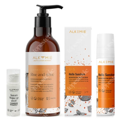 Alkmie Shine Set ZESTAW Żel do mycia ciała i twarzy 250 ml + Krem brązujący 50 ml + Serum z potrójną witaminą C 5 ml