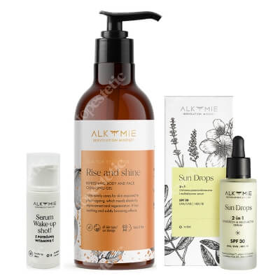 Alkmie Shine Set ZESTAW Żel do mycia ciała i twarzy 250 ml + Krople do twarzy 30 ml + Serum 5 ml