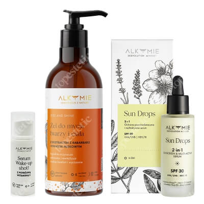 Alkmie Shine Set ZESTAW Żel do mycia ciała i twarzy 250 ml + Krople do twarzy 30 ml + Serum 5 ml