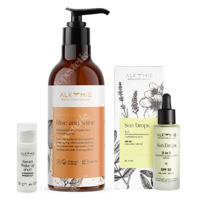 Alkmie Sun For Everyone ZESTAW Żel do mycia ciała i twarzy 250 ml + Ochrona przeciwsłoneczna SPF50 30 ml + Serum 5 ml