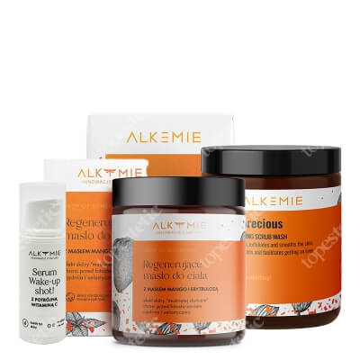Alkmie Suny Skin ZESTAW Odżywczy peeling myjący do ciała 200 g + Masło regenerująco-brązujące do ciała 180 ml + Serum z potrójną witaminą C 5 ml