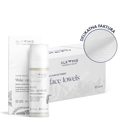 Alkmie White Set ZESTAW Jednorazowe ręczniki do twarzy 80 szt + Serum z potrójną witaminą C 30 ml