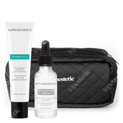 Alphascience Ha Booster Serum + Regen Hx  ZESTAW Koncentrat nawilżający 30 ml + Emulsja łagodząca 30 ml + Kosmetyczka 1 szt