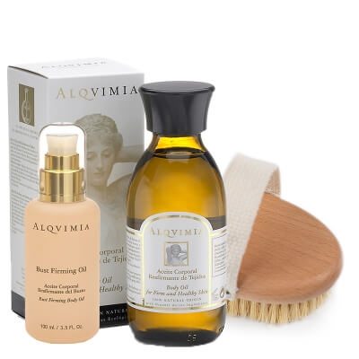 Alqvimia Body Oil Care ZESTAW Olej do ciała, napinający, ujędrniający 150 ml + Szczotka z dębu i włókna agawy 1 szt + Olej do biustu, ujędrniający 100 ml