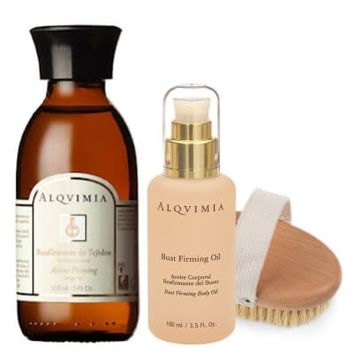 Alqvimia Body Oil Care ZESTAW Olej do ciała, napinający, ujędrniający 150 ml + Szczotka z dębu i włókna agawy 1 szt + Olej do biustu, ujędrniający 100 ml