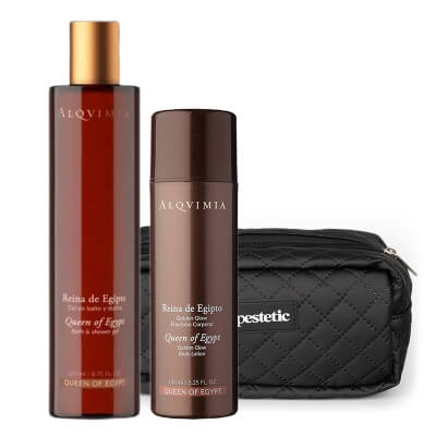 Alqvimia Queen Care ZESTAW Żel pod prysznic 250 ml + Rozświetlająca emulsja do ciała 150 ml + kosmetyczka 1 szt