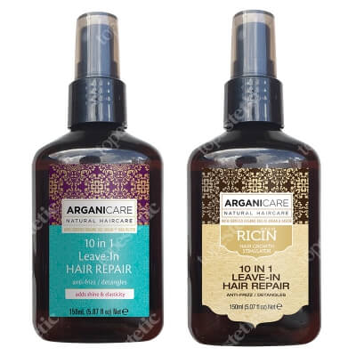 Arganicare 10 in 1 Hair Repair Set ZESTAW Odbudowa i rozplątanie 150 ml + Odżywka z olejkiem rycynowym 150 ml