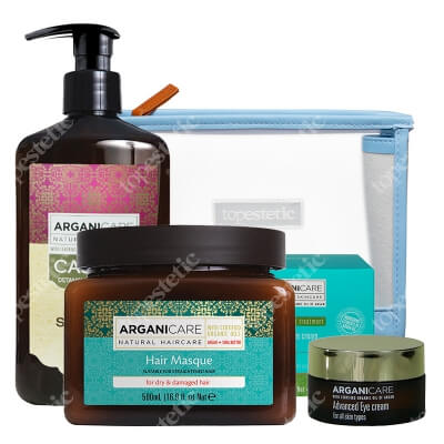 Arganicare Advanced Set ZESTAW Krem pod oczy 30 ml + Szampon stymulujący porost włosów 400 ml + Maska suchych włosów 500 ml + Kosmetyczka 1 szt