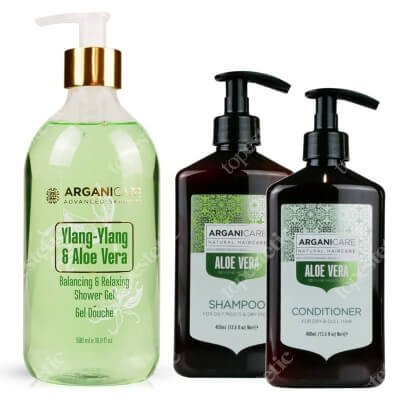 Arganicare Aloe Vera Set ZESTAW Szampon 400 ml + Odżywka 400 ml + Żel pod prysznic 500 ml