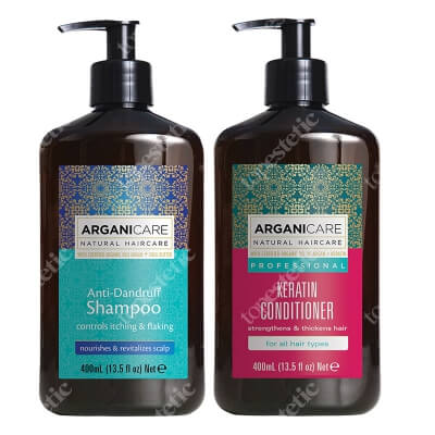 Arganicare Anti-Dandruff Shampoo + Keratin Conditioner ZESTAW Szampon przeciwłupieżowy 400 ml + Odżywka do włosów z keratyną 400 ml