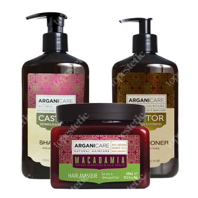 Arganicare Castor + Macadamia ZESTAW Szampon stymulujący porost włosów 400 ml + Odżywka 400 ml + Maska nawilżająca 500 ml