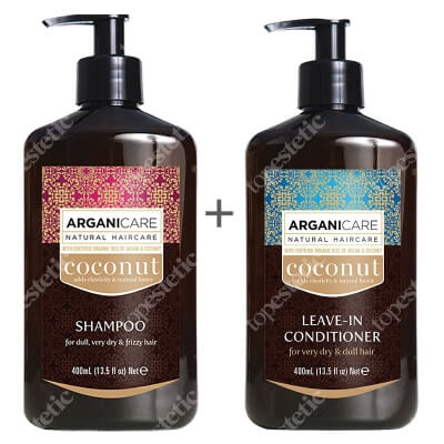 Arganicare Coconut Set ZESTAW Szampon do bardzo suchych włosów 400 ml + Odżywka bez spłukiwania do bardzo suchych i matowych włosów 400 ml