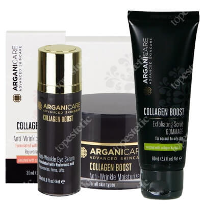 Arganicare Collagen Boost Set ZESTAW Peeling 80 ml + Krem przeciwzmarszczkowy 50 ml + Serum pod oczy 30 ml