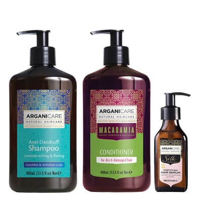 Arganicare Hair Care ZESTAW Szampon przeciwłupieżowy 400 ml + Odżywka do suchych i zniszczonych włosów 400 ml + Serum rozplątujące i wzmacniające włosy 100 ml