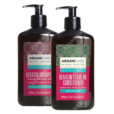 Arganicare Keratin Hair Set ZESTAW Odżywka bez spłukiwania do suchych włosów 400 ml + Szampon do włosów z keratyna 400 ml