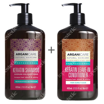 Arganicare Keratin Set ZESTAW Szampon do włosów z keratyna 400 ml + Odżywka bez spłukiwania z keratyną 400 ml