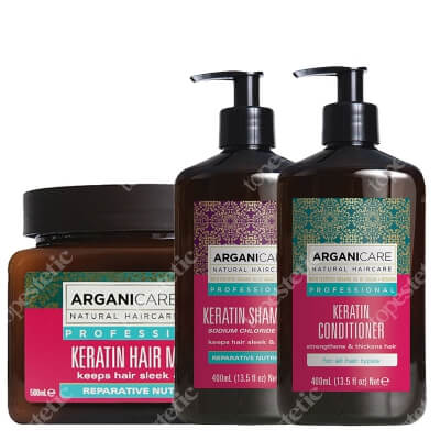 Arganicare Keratin Super Set ZESTAW Szampon 400 ml + Odżywka 400 ml + Maska do włosów 500 ml