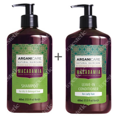 Arganicare Macadamia Set ZESTAW Szampon do suchych i zniszczonych włosów 400 ml + Odżywka bez spłukiwania 400 ml