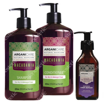 Arganicare Prickly Pear Macadamia Conditioner For Dry Hair ZESTAW Serum regenerujące 100 ml + Szampon do suchych i zniszczonych włosów 400 ml + Odżywka do suchych i zniszczonych włosów 400 ml