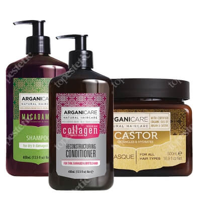 Arganicare Shampoo + Conditioner + Masque ZESTAW Szampon  400 ml + Odżywka odbudowująca 400 ml + Maska stymulująca porost włosów 500 ml