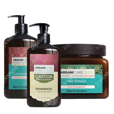 Arganicare Shampoo + Conditioner + Masque  ZESTAW Szampon stymulujący porost włosów 400 ml + Odżywka 400 ml + Maska 500 ml