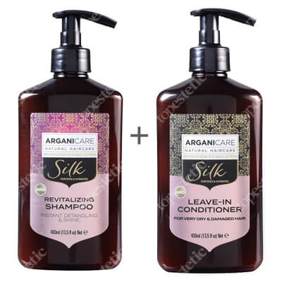 Arganicare Silk Set ZESTAW Szampon z jedwabiem 400 ml + Odżywka bez spłukiwania do suchych i zniszczonych włosów 400 ml