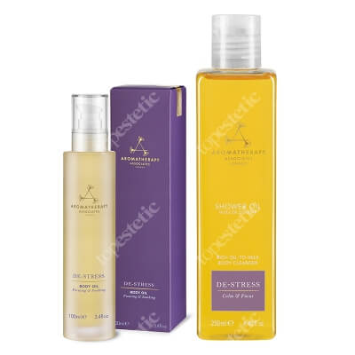 Aromatherapy Associates De-Stress Set ZESTAW Odstresowujący olejek pod prysznic 250 ml + Odprężający olejek do ciała 100 ml
