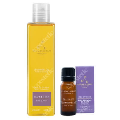 Aromatherapy Associates De-Stress Set ZESTAW Odstresowujący olejek pod prysznic 250 ml + Olejek z kadzidłowca 10 ml