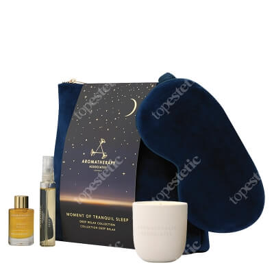 Aromatherapy Associates Moment of Tranquil Sleep ZESTAW Głęboko relaksujący olejek do kąpieli 9 ml + Mgiełka ułatwiająca zasypianie 10 ml + Świeca z wegańskiego wosku 85 g