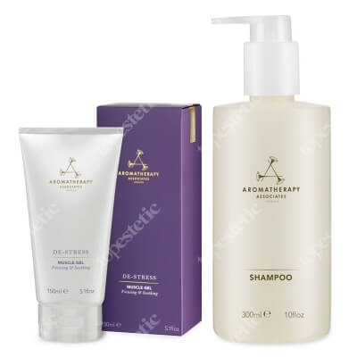 Aromatherapy Associates Shampoo + De-Stress Muscle Gel ZESTAW Szampon aromaterapeutyczny do włosów 300 ml + Odstresowujący żel na zmęczone mięśnie 150 ml