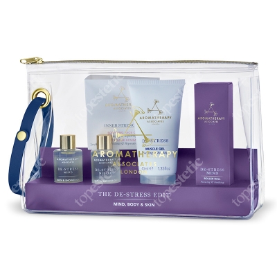 Aromatherapy Associates The De-Stress Edit ZESTAW Kolekcja odsteresowująco-odprężająca 10 ml, 9ml, 9ml, 40 ml, 3 ml