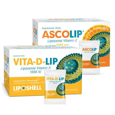 Ascolip Vitamin C 1000 mg + Vita-D-LIP 1000 IU ZESTAW Witamina C, 30x5 g + Witamina D 30 saszetek