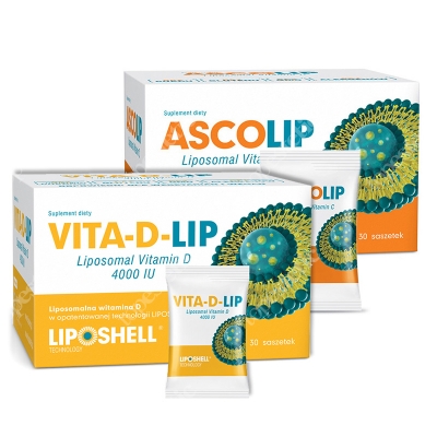 Ascolip Ascolip - Liposomal Vitamin C 1000 mg + Vita-D-LIP 4000 IU ZESTAW Wysokowydajna liposomalna witamina C 30 x 5 g + Liposomalna witamina D 30 saszetek