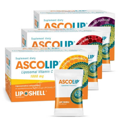 Ascolip Ascolip - Liposomal Vitamin C - 3 Pack ZESTAW Witamina C 1000 mg + Witamina C 500 mg o smaku wiśni + Witamina C 500 mg o smaku czarnej porzeczki 3 x 30 x 5 g