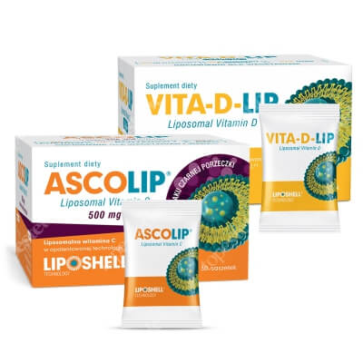Ascolip Ascolip - Liposomal Vitamin C 500 mg + Vita-D-LIP 1000 IU ZESTAW Liposomalna witamina C 500 mg o smaku czarnej porzeczki 30 x 5g + Liposomalna witamina D 30 saszetek