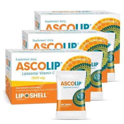 Ascolip Ascolip Trójpak - Liposomal Vitamin C 1000 mg ZESTAW Wysokowydajna liposomalna witamina C 3 x 30 x 5 g