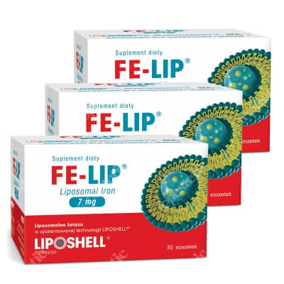 Ascolip Fe-Lip Liposomal Iron - 3 Pack ZESTAW Liposomalne żelazo 7 mg o smaku truskawki 3x 30 saszetek