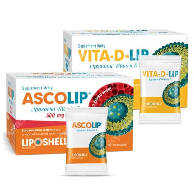 Ascolip Vita-D-LIP 1000 IU + Ascolip - Liposomal Vitamin C 500 mg ZESTAW Liposomalna witamina D 30 saszetek + Liposomalna witamina C 500 mg o smaku wiśni 30 x 5g
