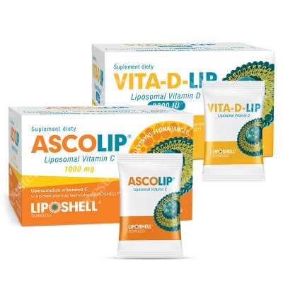 Ascolip Vita-D-LIP 2000 IU + Ascolip - Liposomal Vitamin C 1000 mg ZESTAW Liposomalna witamina D 30 saszetek + Wysokowydajna liposomalna witamina C, 30x5 g