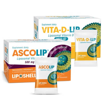 Ascolip Vita-D-LIP 2000 IU + Ascolip - Liposomal Vitamin C 500 mg ZESTAW Liposomalna witamina D 30 saszetek + Liposomalna witamina C 500 mg o smaku czarnej porzeczki 30 x 5g