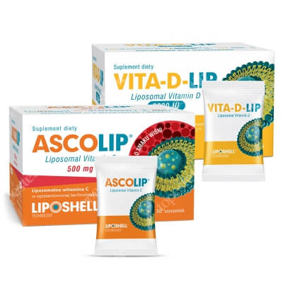 Ascolip Vita-D-LIP 2000 IU + Ascolip - Liposomal Vitamin C 500 mg ZESTAW Liposomalna witamina D 30 saszetek + Liposomalna witamina C 500 mg o smaku wiśni 30 x 5g