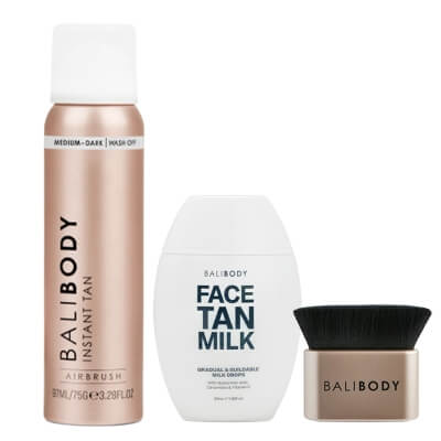 Bali Body Instant Tan Medium-Dark + Face Tan Milk + Brush ZESTAW Spray do natychmiastowej opalenizny 97 ml + Mleczko samoopalające do twarzy 50 ml + Pędzel do aplikacji 1 szt