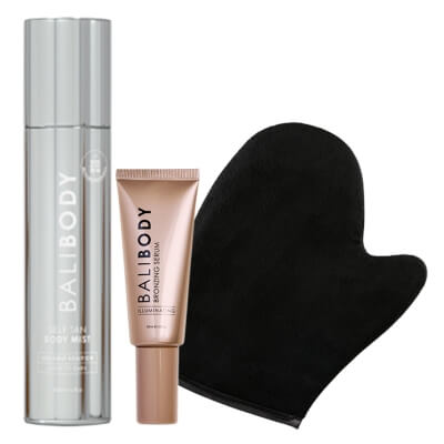 Bali Body Self Tan Body Mist + Bronzing Serum + Luxe Tanning Mitt ZESTAW Spray samoopalający do ciała 200 ml + Serum brązujące do twarzy 30 ml + Rękawica do aplikacji 1 szt