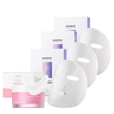 Banobagi Calming Care Moisturizing Cream + Milk Thistle Repair Mask x 3 ZESTAW Łagodzący krem nawilżający 50 ml + Maska w płachcie do skór wrażliwych x 3