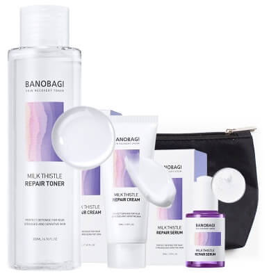Banobagi Repair Toner + Repair Serum + Repair Cream ZESTAW Tonik 200 ml + Serum 30 ml + Krem 50 ml + Kosmetyczka 1 szt