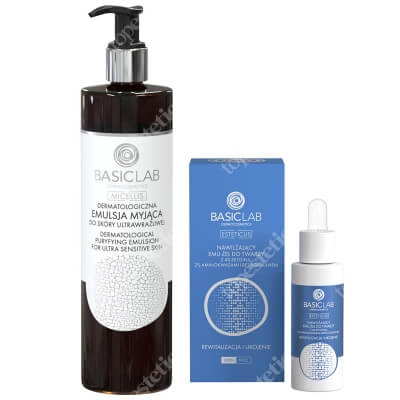 BasicLab Dermatological Puryfing Emulsion + Rewitalizacja I Ukojenie ZESTAW Emulsja myjąca do skóry ultrawrażliwej 300 ml + Nawilżający EMU - ŻEL do twarzy z 4% ektoiną, aminokwasami i beta glukanem 30 ml