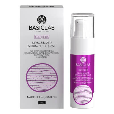 BasicLab Napięcie i Ujędrnienie Stymulujące serum peptydowe do twarzy na noc z 25% kompleksu peptydów 30 ml